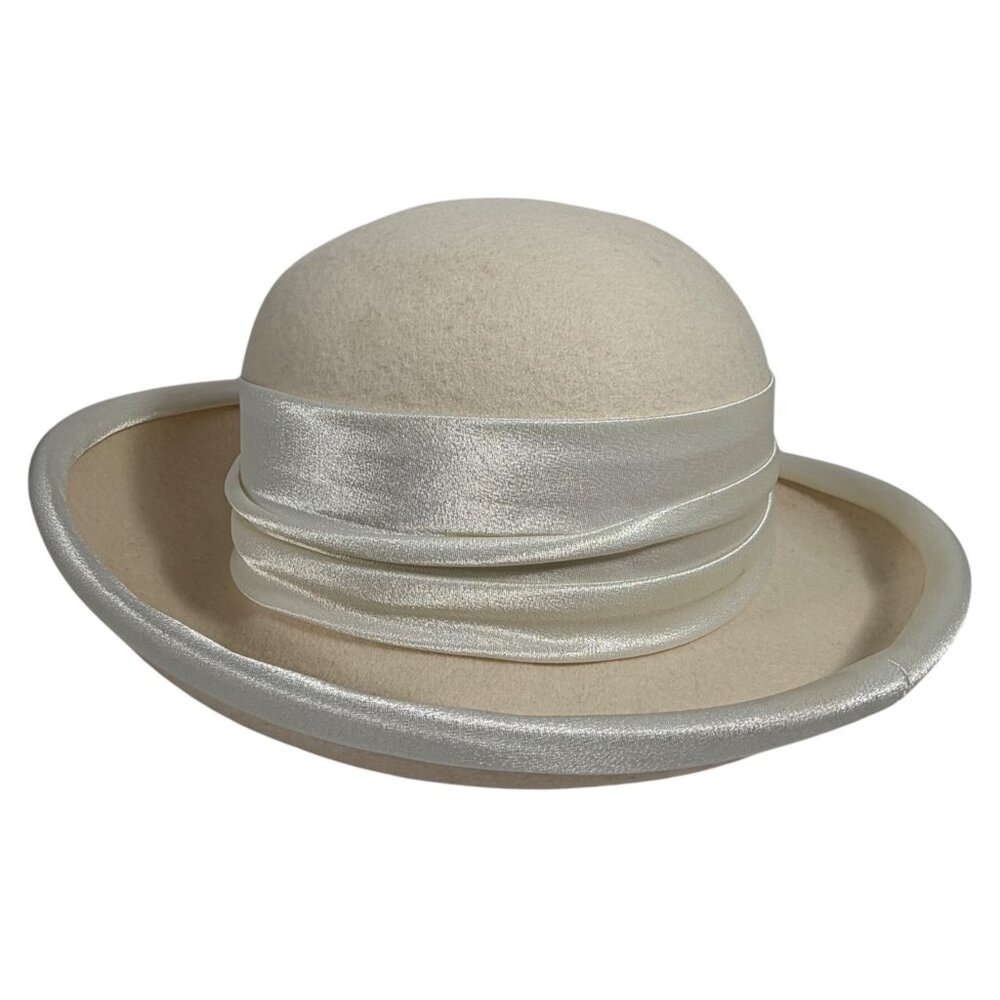 Vintage DEBORAH Winter White Felt Bowler Hat Satin Ribbon Band USA Womens - Picture 7 of 11